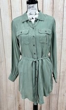 True Religion Utility Dress Medium Desert Pine Button Front Belted Long Sleeve