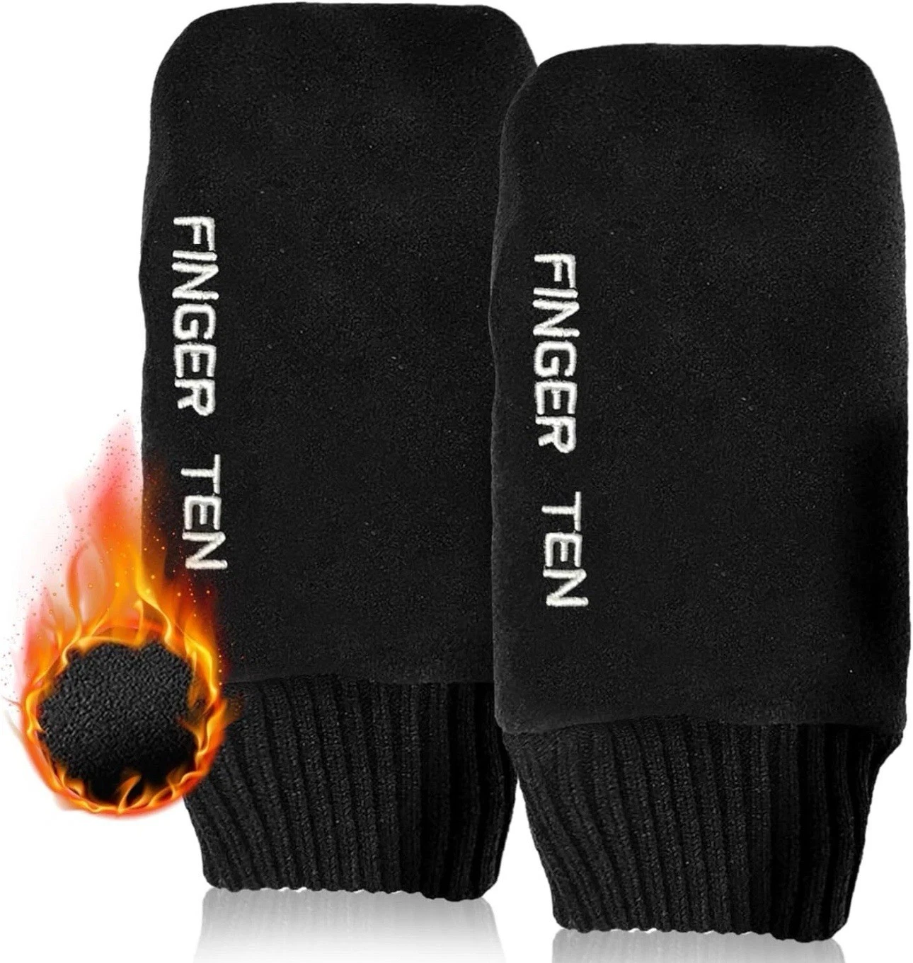 Winter Golf Mitts Men Finger Ten Fleece Hand Warmers Pull-Up Pair Black GUC