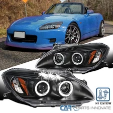 Fit 00-03 Honda S2000 S2K AP1 Black LED Dual Halo Projector Headlights Lamps L+R