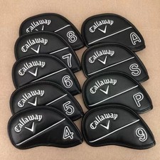 9Pcs Callaway Golf Club Iron Headcovers Leather Magnetic White-Line 4-9ASP Black