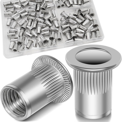 8-32 UNC Rivet Nut, 100Pcs 304 Stainless Steel Flat Head Rivnut Threaded Insert