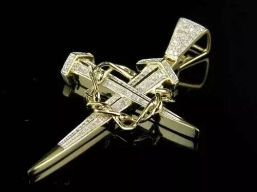 2Ct Lab Created Diamond Round Men's Cross Pendant 14K Yellow Gold Silver Plated