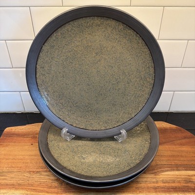 Sango Set of 3 Dinner Plates Omega Olive 4660 Stoneware 11 In. Green Black Lot