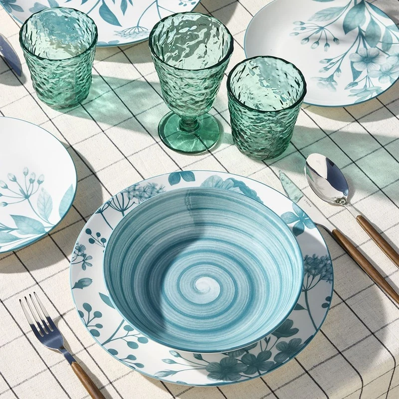 Servizio Piatti per la Tavola 18 Pezzi TOGNANA Verde Corallo Teal Set 6 Persone