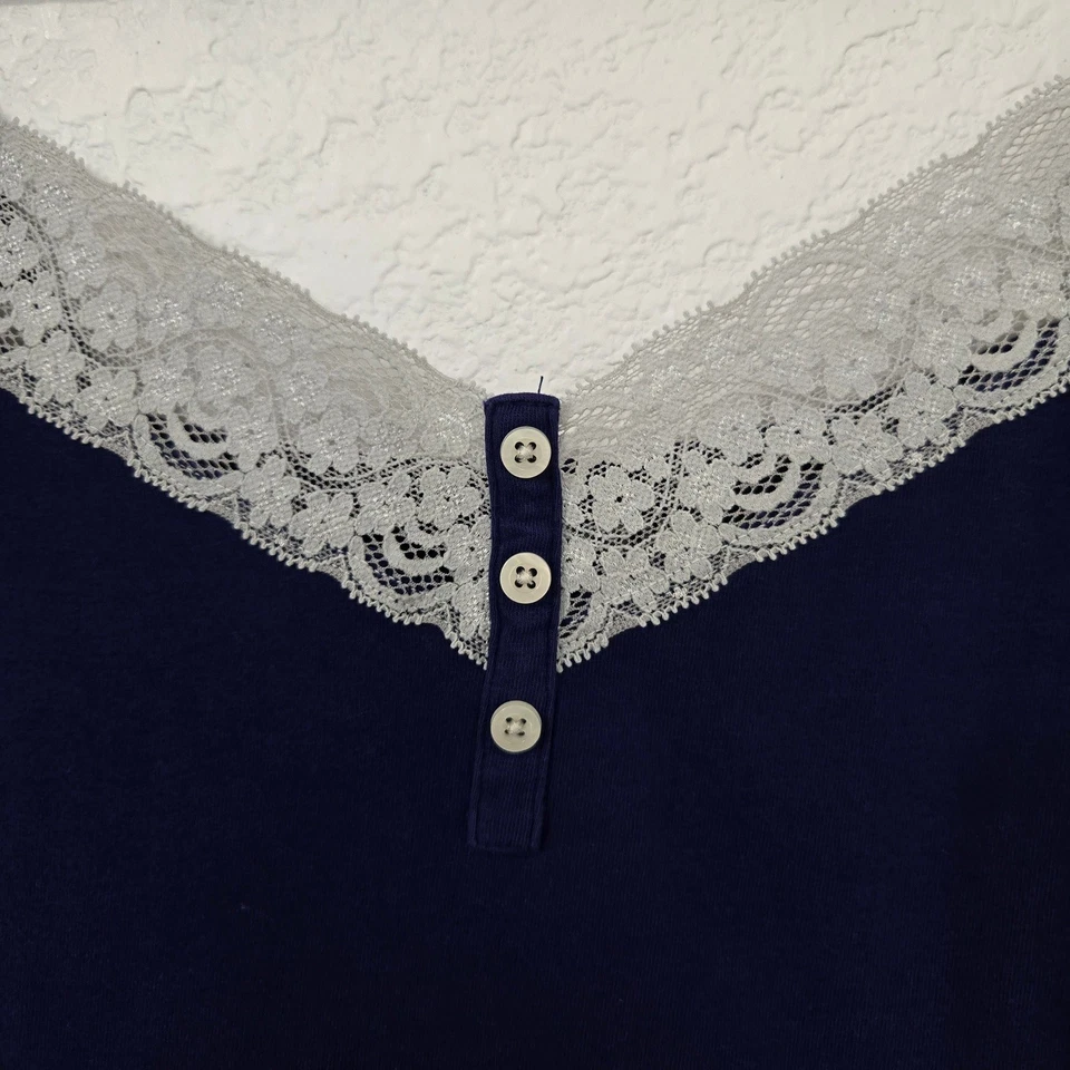 Camiseta sin mangas cami con ribete de encaje Y2K azul marino vintage grande para mujer Foto 3 de 4