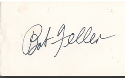Bob Feller. Cleveland Indians pitcher. 5x3 card signed in black Sharpie. COA