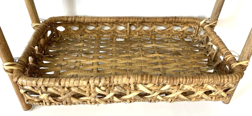 Vintage Wicker & Rattan Free Standing Shelf 2 Tiers Cottage Boho 16x14x8 - Image 4 of 4
