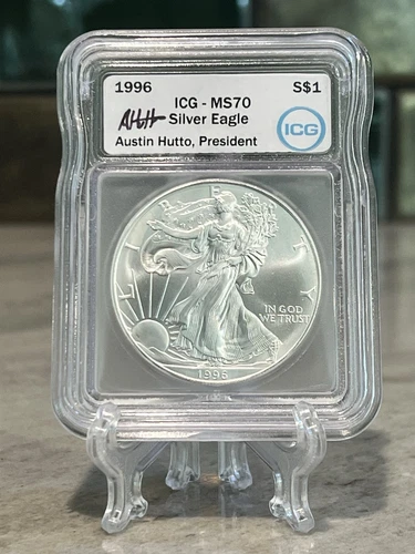 1996 AMERICAN SILVER EAGLE MS70 🔥 KEY DATE - ICG PRESIDENT EXCLUSIVE SIGNATURE