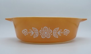VTG PYREX 1 PT. BUTTERFLY GOLD ROUND CASSEROLE BOWL #471 NO LID 1970S ERA CLEAN