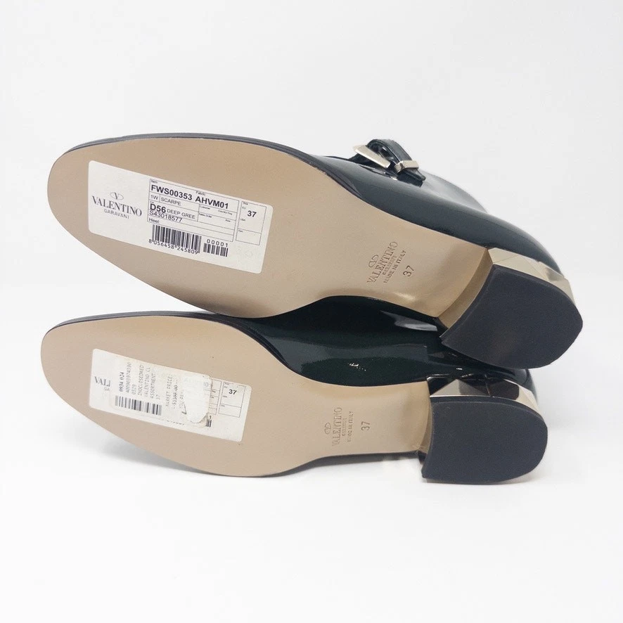 Valentino Garavini Patent Leather Fringe Green Loafer Boots Rock Stud 37 EU 7 US - Image 2 of 4