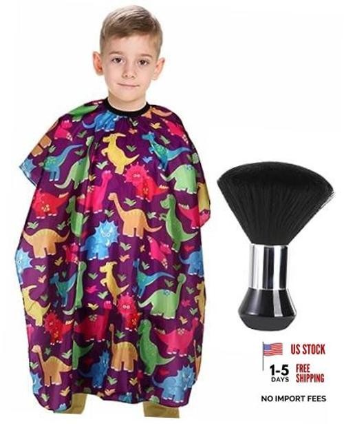Kids Barber Cape with Neck Duster Brush, Professional Salon Hair Cutting Cape