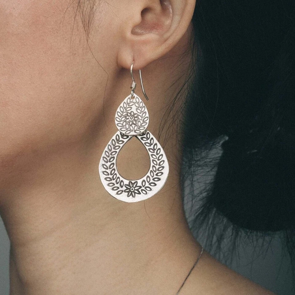 Pendientes Tribales Artesanales Plata 925 Boho Étnicos Cuelgan Regalo para Ella Q81 Foto 2 de 4