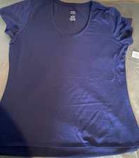 Jennifer Lauren Solid Blue Polyester T Shirt Scoop Neck Womens Size XL NWT