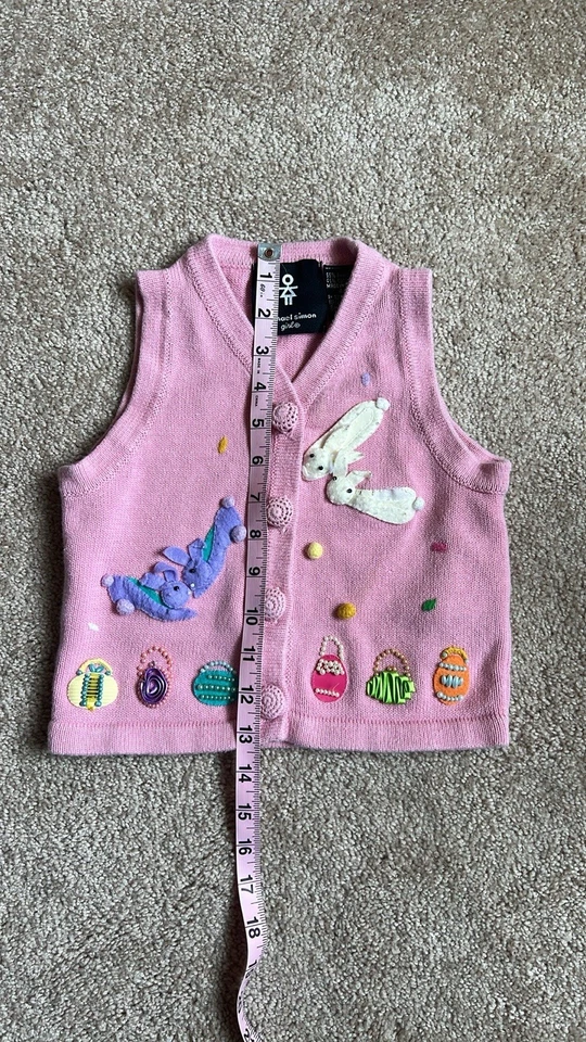 Michael Simon 女孩粉色春季针织刺绣兔子毛衣背心尺寸 4T — 第 4/4 张图片