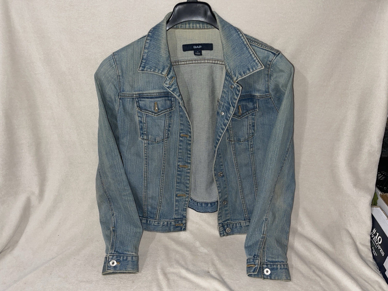 Gap Denim Jacket Blue Stretch Collared Pockets Bu… - image 1