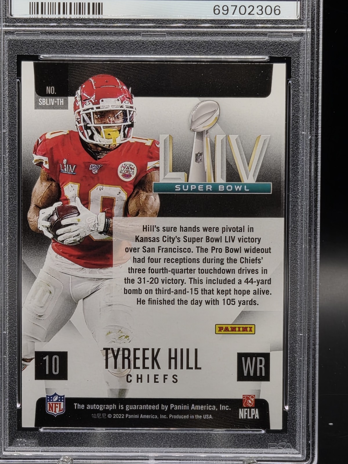2022 Panini Certified Super Bowl LIV 54 Tyreek Hill Auto Chiefs #SBLIV-TH PSA 10 view 11