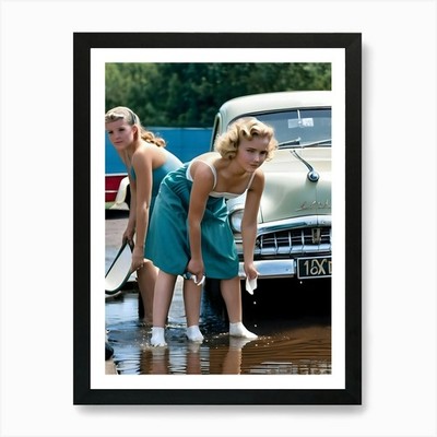 50's Style Community Car Wash Reima Framed Wall Art Poster Canvas Print Picture
