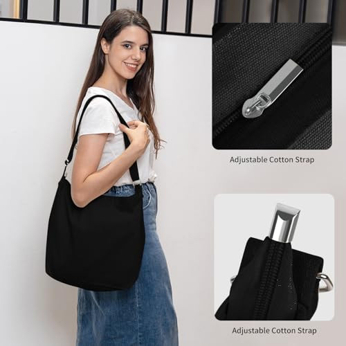 Women's blank large Size Canvas Crossbody Tote Handbags Shoulder Bag Black - Picture 2 of 6