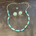Vintage Turquoise & Silver Necklace, Earrings And Ring Lot