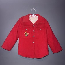 Vintage Sears Red Corduroy Kids Jacket Size 6 Embroidered Mushroom Patch