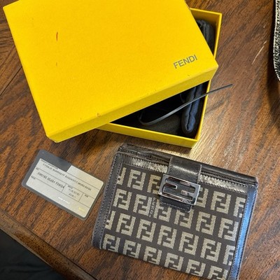 Authentic Fendi Zucca Canvas Wallet Black Beige FF Logo w/ Box Dust Bag COA
