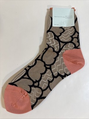RARE FIND Hansel From Basel Women's One Size Taupe & Coral Crew Socks NWT