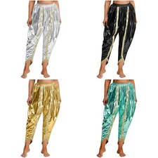 Women's Indian Dhoti Pants Gold Embroidery Loose Harem Pants Belly Dance Costume