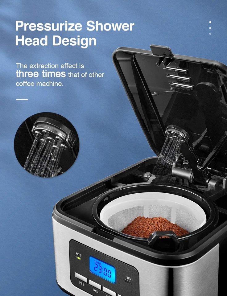 Macchina Caffe Americano Programmabile 24h con Timer Digitale LED 1.5L - Immagine 4 di 4