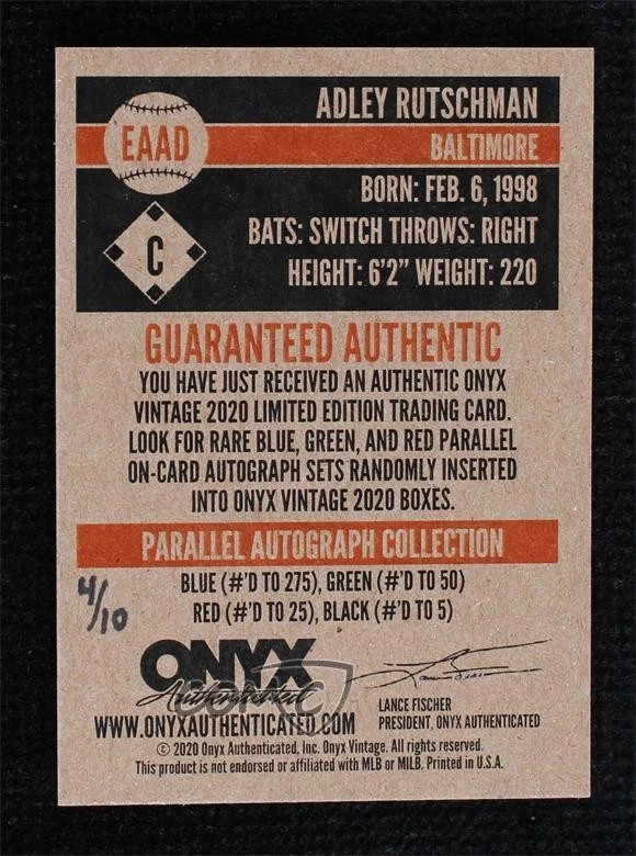 2020 Onyx Vintage Extended Full Name/Inscription /10 Adley Rutschman #EAAD Auto - Image 2 of 2