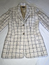 Classiques Entier Plaid Wool Blend Button Lined Blazer Ivory Black Size 4