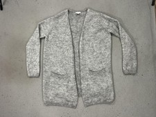 H M Sweater Womens Small Gray Mohair Blend Open Front Long Cardigan Pockets
