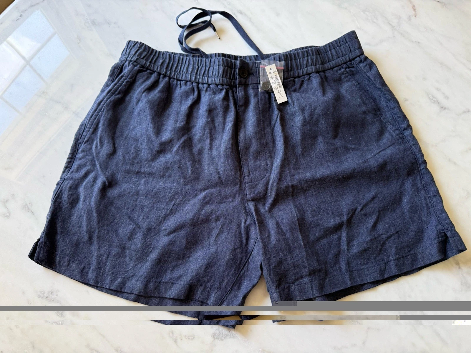NWT Madewell 100% Linen Pull On Shorts Sz L Blue