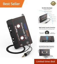 Car Audio Cassette to Aux Adapter, 3.5MM Aux Audio Cable Tape Player for Smar...