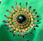 Vintage Emmons Starburst Brooch Pin Faux Pearl & Rhinestone Costume Jewelry