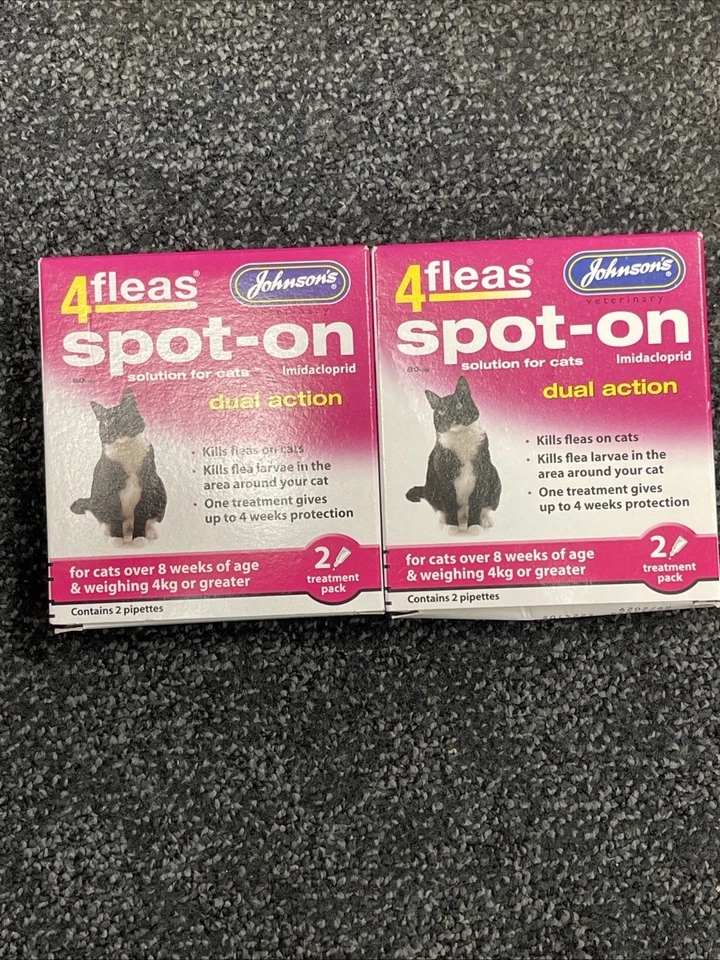 2x Johnson's 4Fleas Dual Action Spot on for Cats Over 4kg