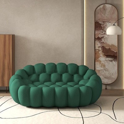 Curved Bubble Love Seat, Memory Foam Sofa for Living Room, No Assembly, Green