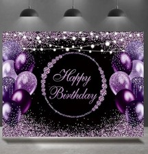Purple Happy Birthday Backdrop Glitter Purple Balloons Design Birthday 7x5ft