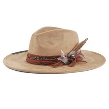Brim Fedora Hat for Men Women Felt Handmade Boho Western Medium-Large Khaik
