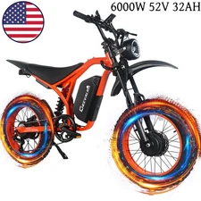 6000W E-Motorcycle 52V 32Ah Off-Road 20" Fat E-Bike 37 MPH Electric Dirt Bike US
