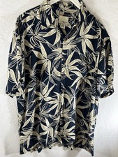 Hawaiian Sand Club Shirt Xl Rayon Black Bamboo Vintage Summer Semi Casual
