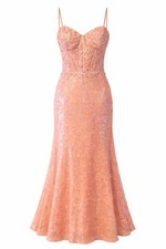 peach sequin floral mesh lace up sleeveless maxi dress size m (approx size 6/7)