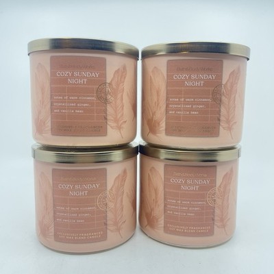 bath and body works (4 Pc) COZY SUNDAY NIGHT 3 Wick Candle 14.5 Oz New!