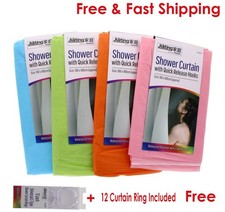 SHOWER CURTAIN BATHROOM 12 HOOKS WATERPROOF POLYESTER 180 x 180cm PLAIN COLOURS