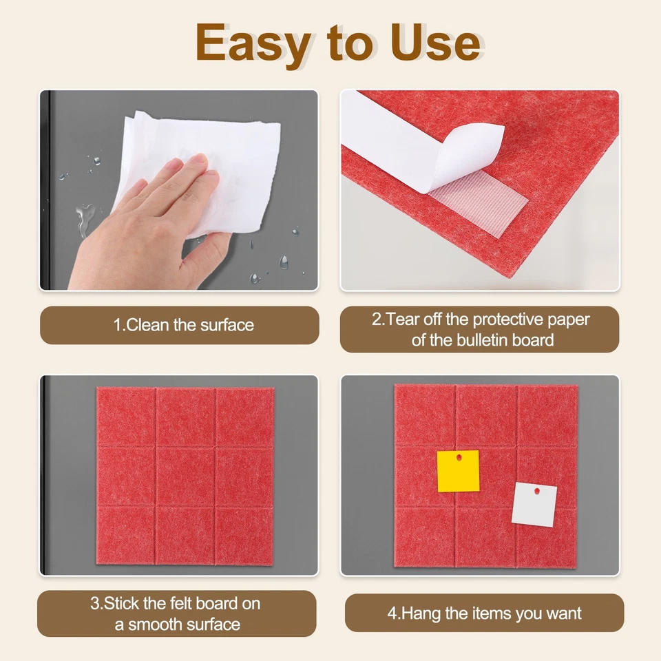 12" x 12" Felt Wall Tile,6 Pack Cork Boards for Walls, Dark Yellow Foto 4 de 4