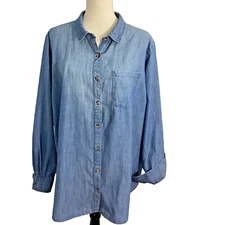 SONOMA GOODS FOR LIFE WOMAN PLUS 2X DENIM CHAMBRAY BUTTON DOWN SHIRT RELAXED FIT