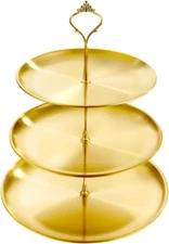 3 Tier Stainless Steel Cupcake Stand, Gold Metal Serving Tray Cake Holder Cake D