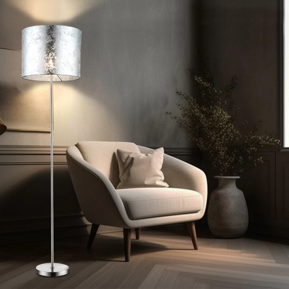 Lampada Da Terra In Tessuto Argento Opaco Per Camera Da Letto LED Altezza 160 Cm - Immagine 3 di 4