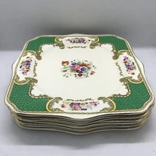 1930's Myotts Staffordshire The Bouquet Green Square Luncheon 5 PC Plates Set