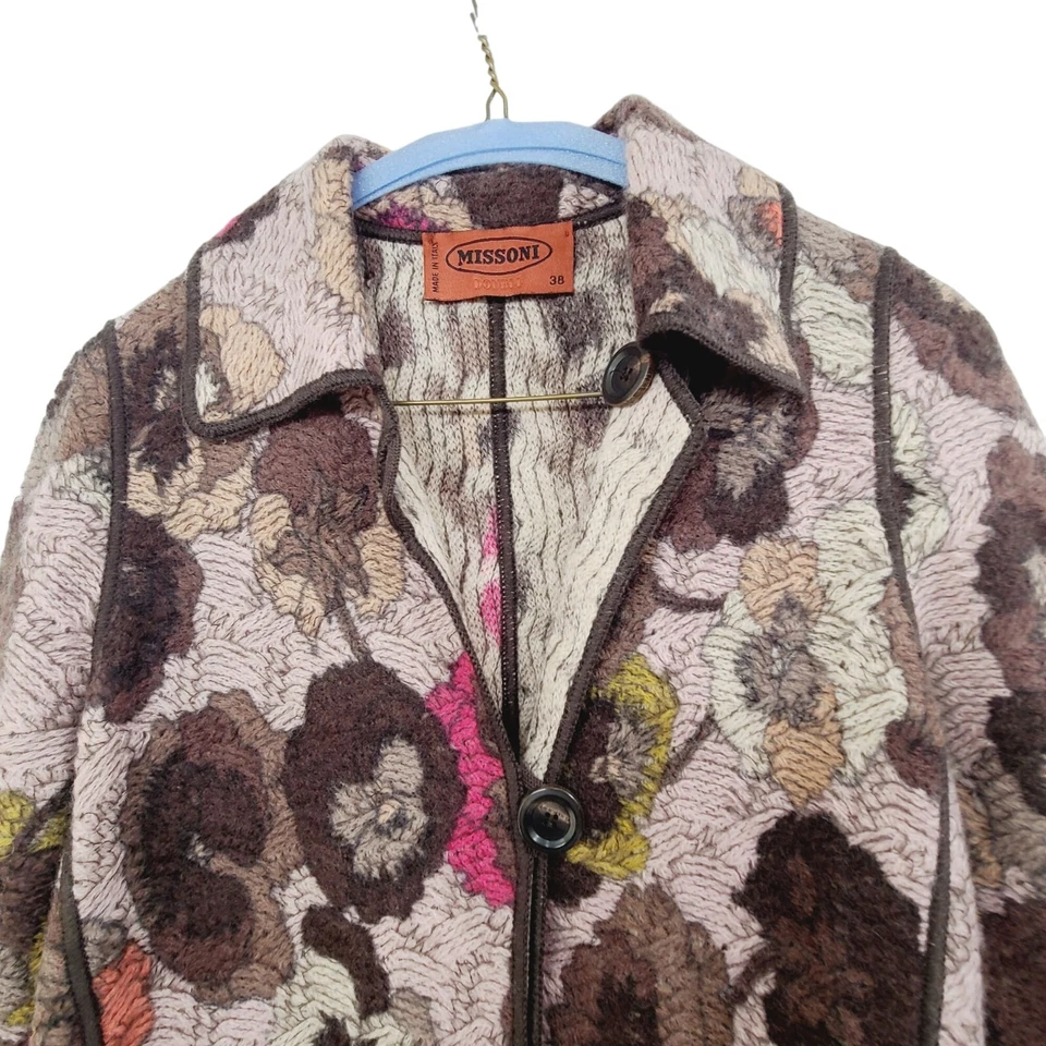 Abrigo para mujer Missoni con botones forrado tejido estampado floral ajustado talla larga pequeña Foto 4 de 4