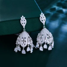 Cubic Zirconia Long Drop Women Wedding Bridal Party Fringed Earrings CZ Jewelry